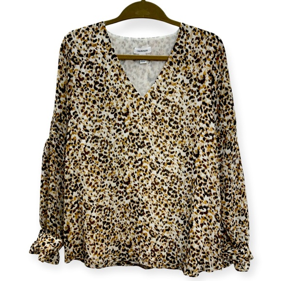 Calvin Klein Women’s Animal Print V-Neck Tunic Blouse Size L *2159 - Picture 1 of 2